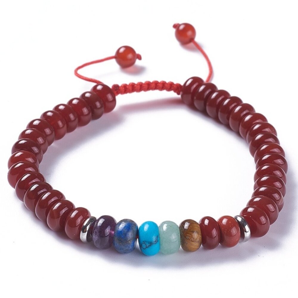 NWOT Natural Carnelian & Mixed Gemstone Adjustable cord Bracelet
